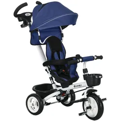 HOMCOM 6 in 1 Dreirad mit Schubstange, Kinderdreirad mit Sicherheitsgurt Blau