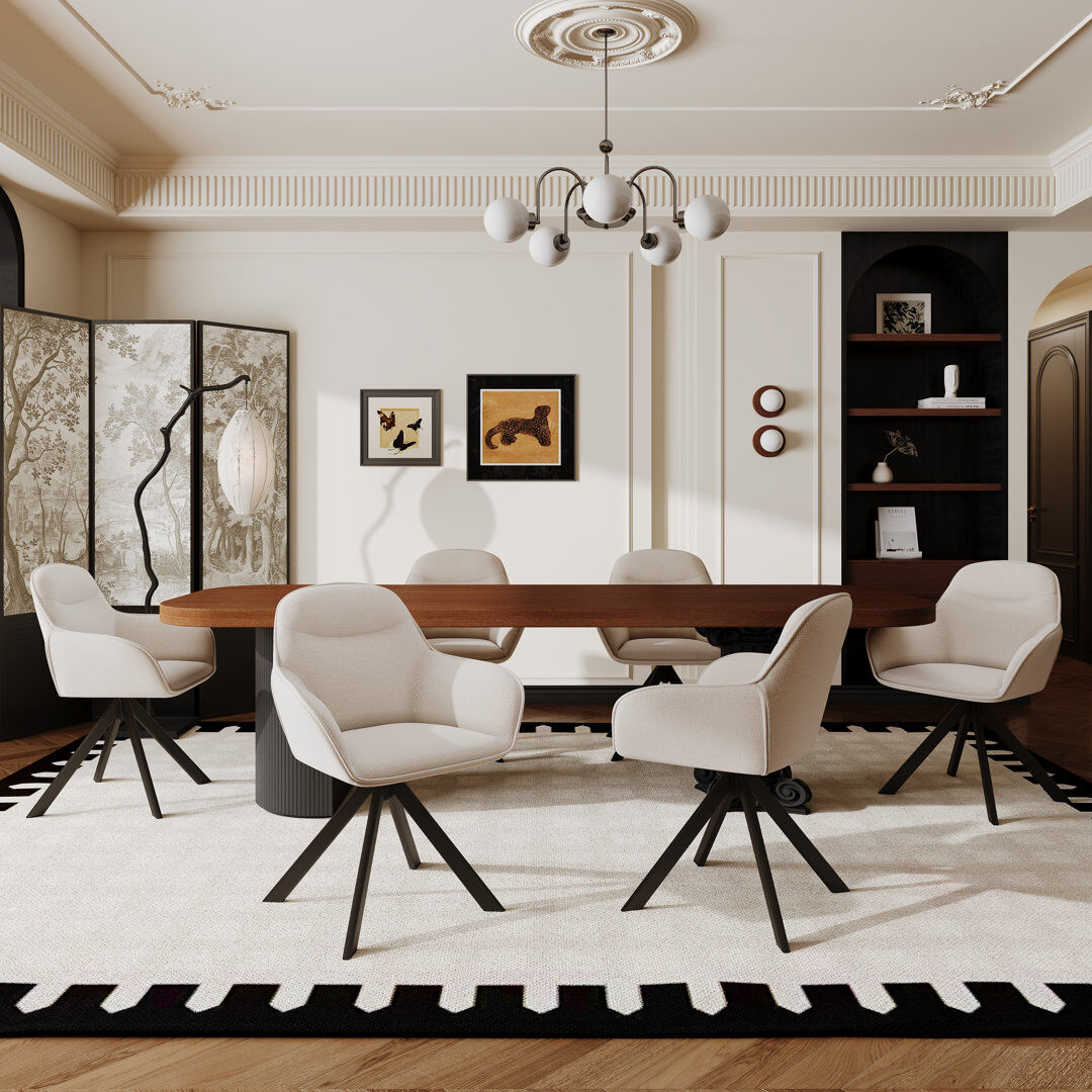 Corrigan Studio 48.5cm H Swivel Upholstered Dining Chairs- Ergonomic Back Beige Linen 83cm H X 62cm W X 52.5cm D