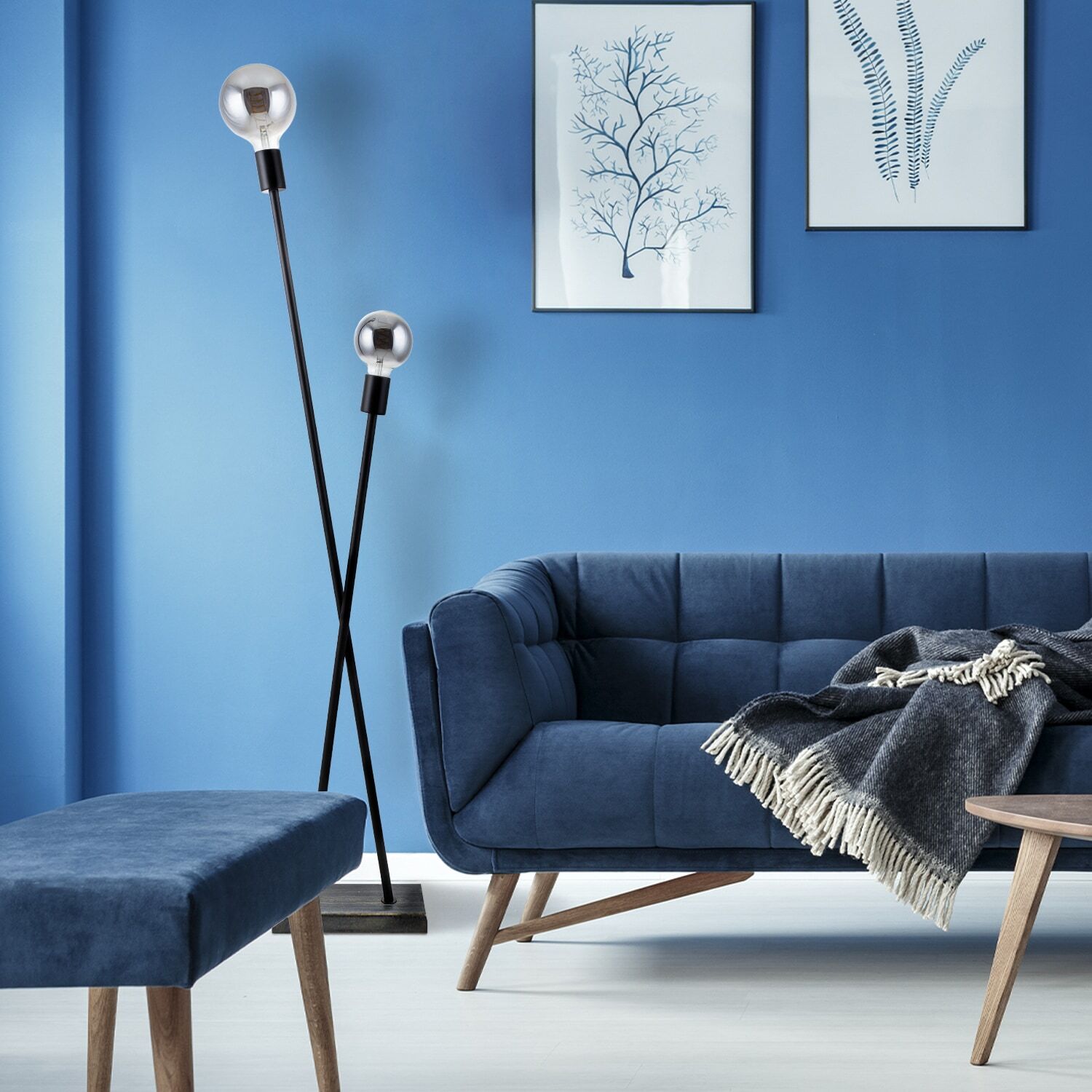 PACO HOME Stehlampe "IKS", schwarz, 2, H: 127cm, Leuchten, Stehlampe LED Lampe Wohnzimmer Vintage Retro Industrial Design E27, Stehlampe