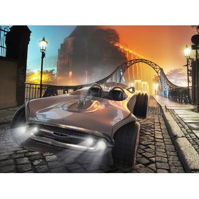 Fototapete PAPERMOON "RETRO AUTO-ALTSTADT FANTASIE VINTAGE SPORT DESIGN XXL", bunt, B:4,5m L:2,8m, Vlies, Tapeten