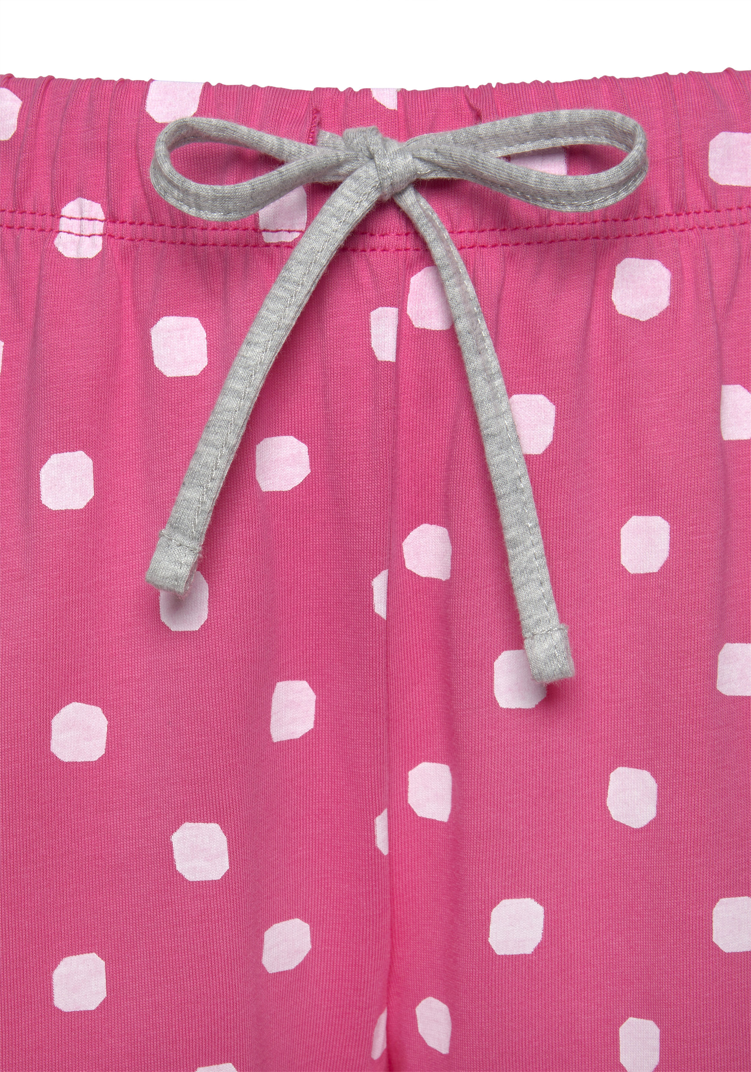 Pyjama PEANUTS, Damen, Gr. 32/34, bunt (grau, meliert, pink, gepunktet), Single Jersey, Obermaterial: 100% Baumwolle, bequem lang, Rundhals, Homewear-Sets Pyjama, mit Snoopy Druckmotiv grau, meliert, pink, gepunktet 32/34