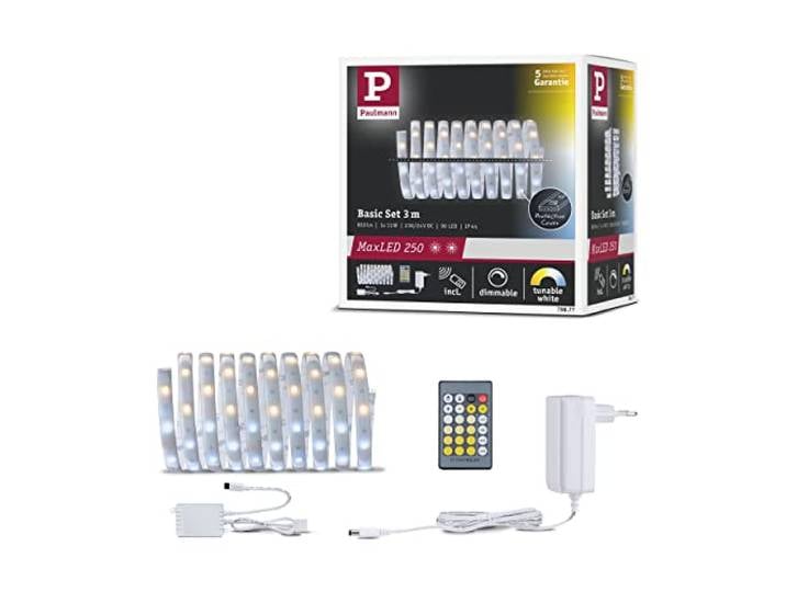 Paulmann MaxLED 250 Cover Kit de base 3 m TunW Protection IP44\, changement de couleurs entre 2 700 K et 6 500 K\, dimmable avec la télécommande\, autocollant