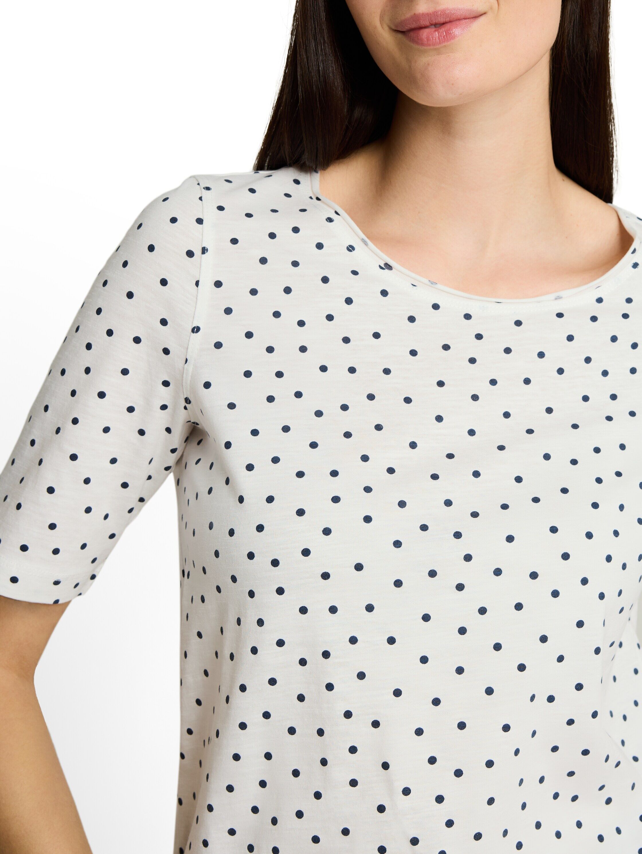 Rundhalsshirt TOM TAILOR, Damen, Gr. S, weiss (weiß small dot design), Single Jersey, Obermaterial: 100% Baumwolle, gepunktet, regular fit hüftbedeckend, Rundhals, Shirts Rundhalsshirt, Sommershirt mit Punkten weiß small dot design S