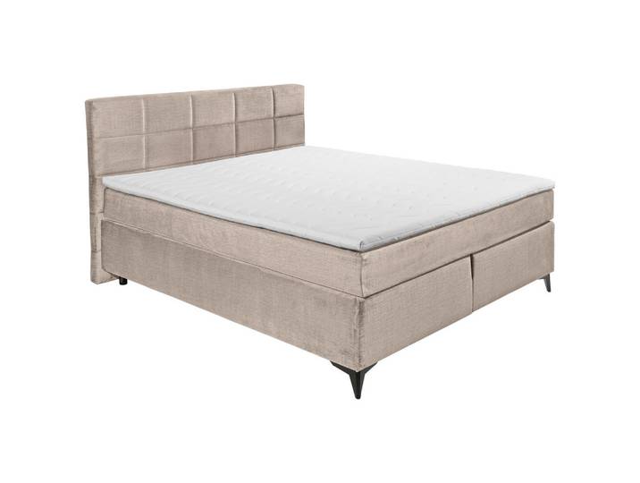 Boxspringbett, Beige, 180x200 cm, Textil, Gepolstertes Kopfteil, Modern, Xora