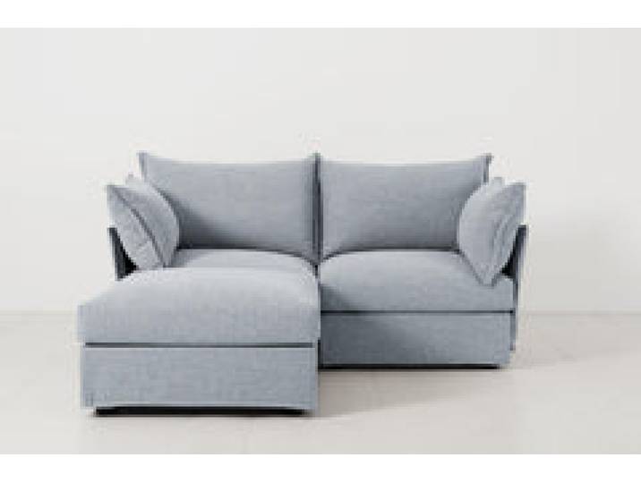 Zweisitzer-Sofa Model 06 mit Chaiselongue links, Meerglasblau