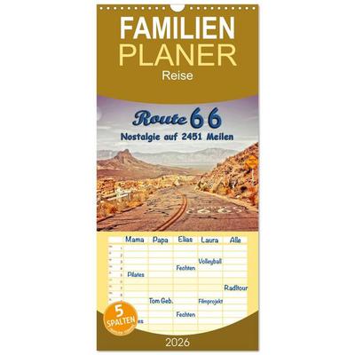Familienplaner 2026 - Nostalgie auf 2451 Meilen - Route 66 mit 5 Spalten (Wandkalender, 21 x 45 cm) CALVENDO