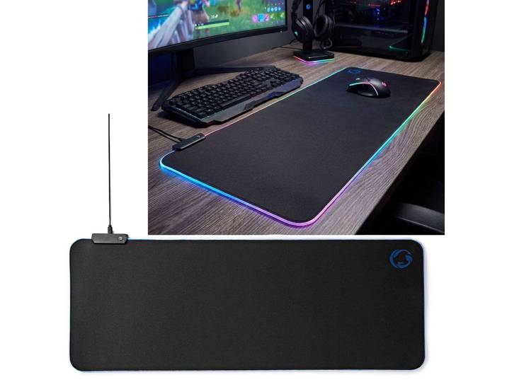 XXL Gaming Mauspad, RGB-LED-Beleuchtung, Mikrofaser / Gummi