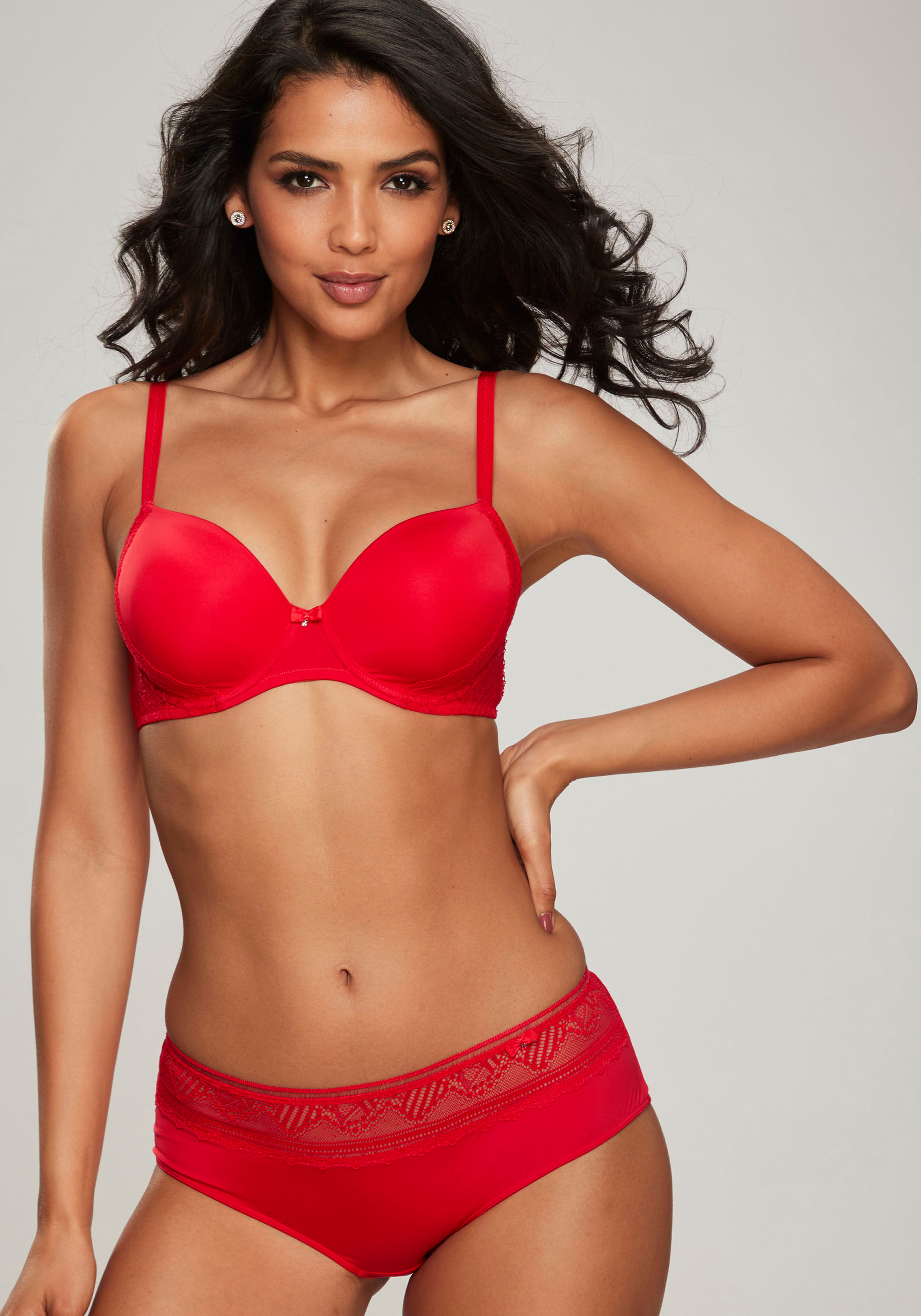 Panty LASCANA "Tiziana", Damen, Gr. 44/46, rot, Microtouch, Obermaterial: 85% Polyamid, 15% Elasthan, körpernah, Unterhosen Panty, mit Spitze anteilig aus recyceltem Polyamid rot 44/46