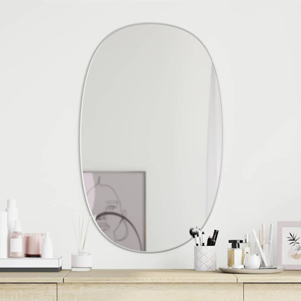17 Stories Plastic Oval Wall Mirror SIlver 70 cm H x 45 cm W