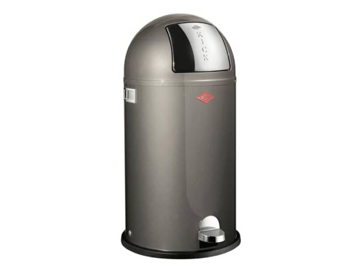 WESCO Kickboy Tretabfalleimer in der Farbe graphit, pulverbeschichtetes Stahlblech, 40 Liter Volumen, klappe aus Edelstahl, verchromter Kunststoff-Fußtritt