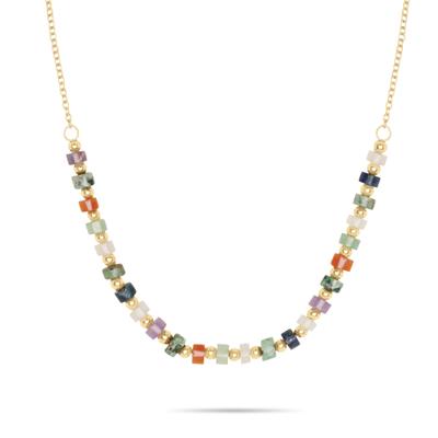 Kette ohne Anhänger S.OLIVER "Colorful Beads", bunt (gelbgoldfarben, multicolor), Halsketten, Damen, Edelstahl Perlen, L: 55 B: 2,5mm, Edelstahl, Perlen, mit Glasperle, B:2,5mm