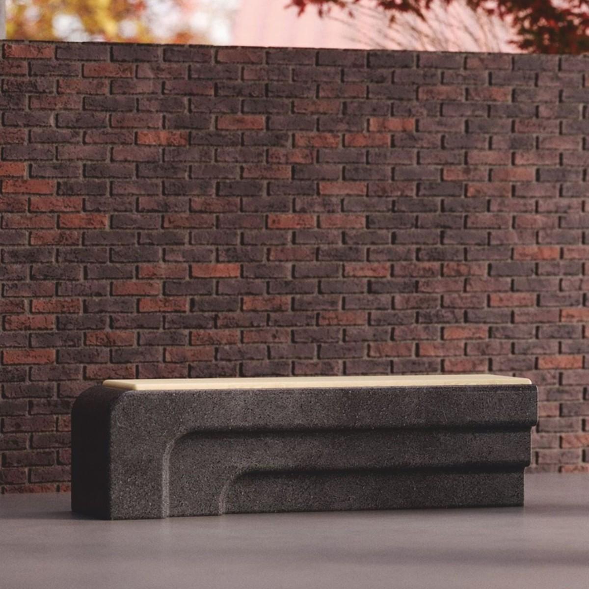 Casa Padrino Luxus Beton Gartenbank Anthrazit / Naturfarben 150 cm - Outdoor Garten Sitzbank