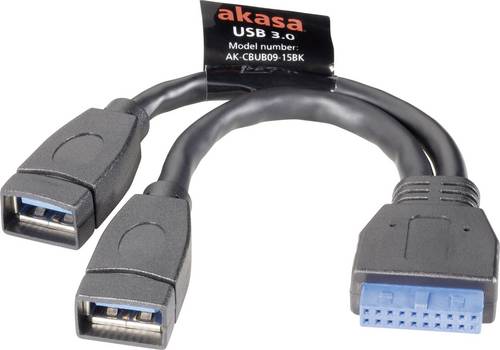 Akasa USB-Kabel USB 3.2 Gen1Pfostenstecker 19pol., USB-A Buchse 0.15m Schwarz vergoldete Steckkontakte, UL-zertifiziert