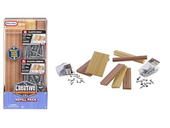 Little Tikes Creative Construction Wood, Nails, & Screws Bundle - Enthält 9 Artikel zum Nachfüllen, Rollenspiel-Bauset, Geeignet für Jungen und Mädchen ab 3 Jahren