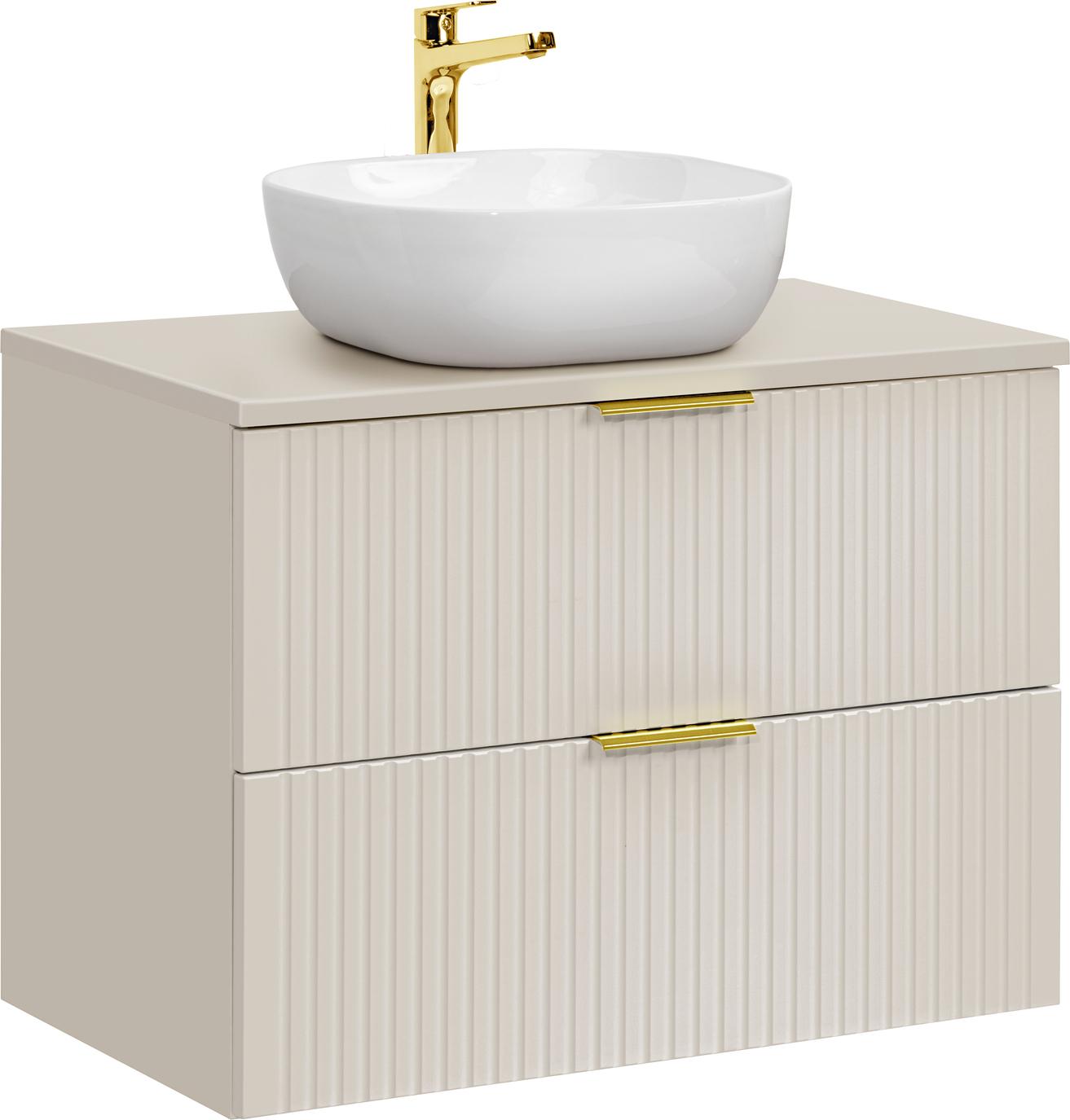 Badezimmerschrank 80 Cm Mit Arbeitsplatte Und Aufsatzwaschbecken, Kaschmir Matt