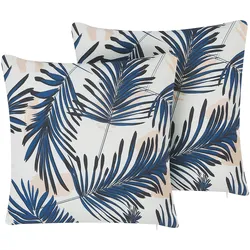 GARTENKISSEN 2er-Set Palmenmotiv blau 45/45 cm Elati