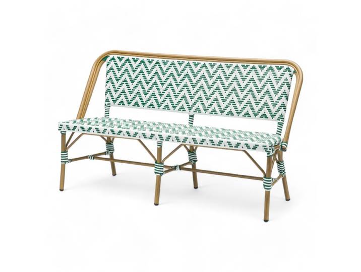 Banquette de terrasse ALMA - Tressage vert foncé et blanc