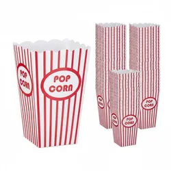 Relaxdays Popcorntüten, 60er Set, gestreift, Retro-Optik, Kino, Filmabend Zubehör, Pappe, Popcornbehälter, rot/weiß