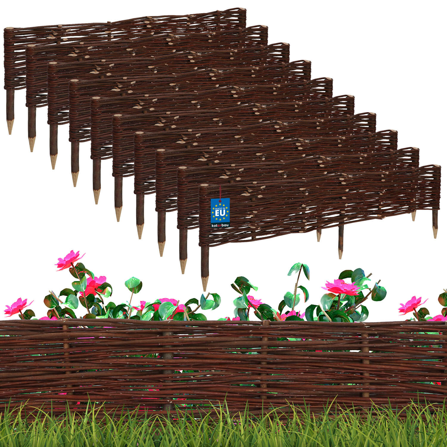 KOTARBAU 10 stuks Wilgenhouten Bloembedrand - Bruin - Beeteinfassing - 100 x 20 cm