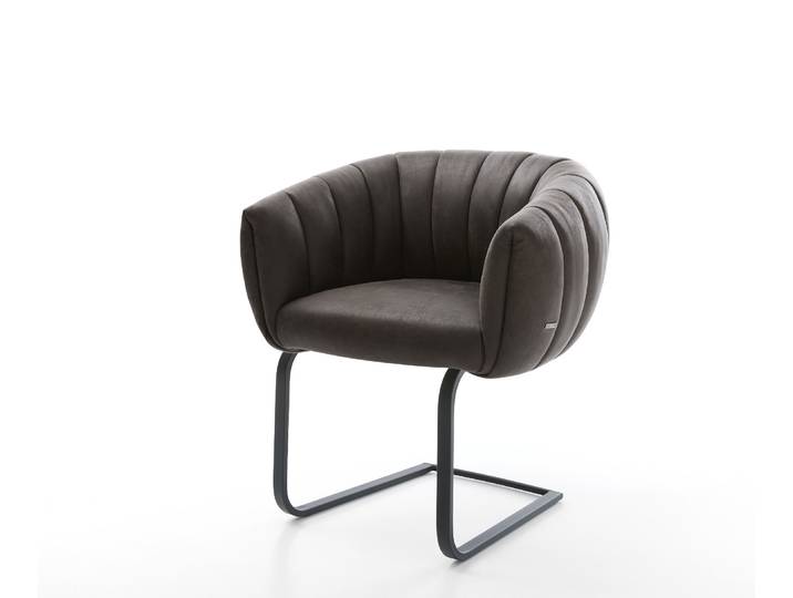 Freischwinger Jada-Flex Mikrofaser Anthrazit Vintage Freischwinger flach Schwarz Taschenfederkern, Esszimmerstühle