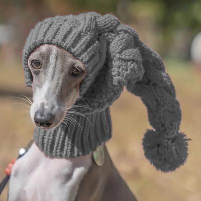 Uplift Treasures Hand Knit Winter Beanie Hat For Greyhound And Large Dogs grey l