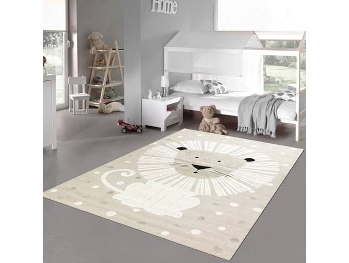 Teppich-Traum Kinderteppich Löwenmuster Beige Creme 240x340 cm Safari-Design, Raubtier, Hoch-Tief-Effekt, weich, pflegeleicht, strapazierfähig, OEKO-TEX, Kinderzimmer und Babyzimmer