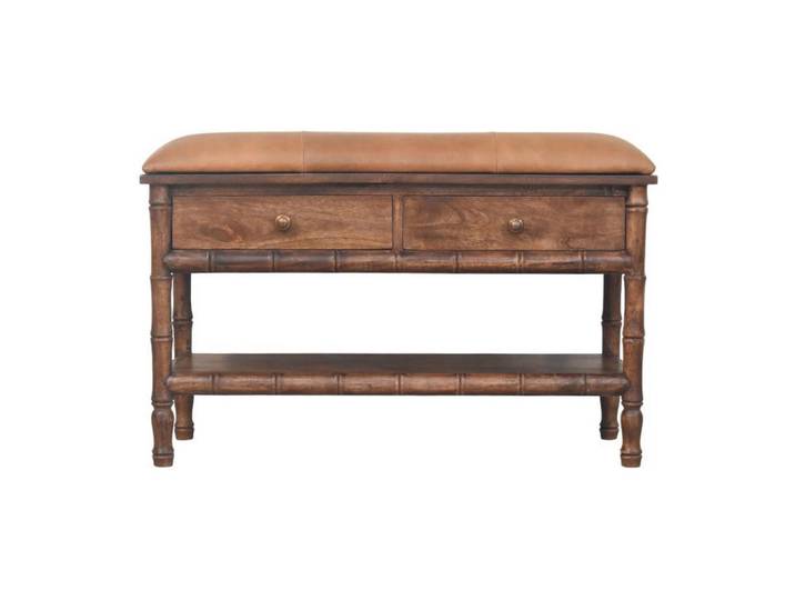 Artisan Furniture Aufbewahrungsmöbel Roasted-Almond-Finish, 2 Schubladen, 1 offenes Regal, Braun, Holz, Echtholz,Mangoholz, Rechteckig, rund, 35x55x90 cm, Garderobe, Garderobenbank