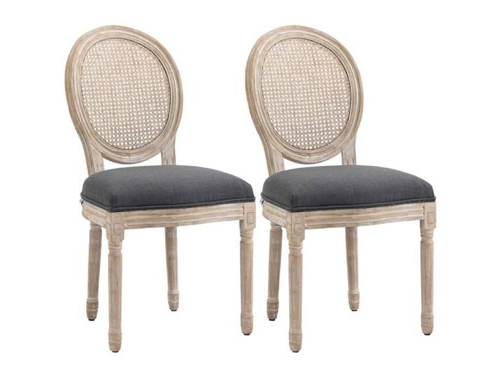 Lot de 2 chaises de Salle à Manger - Chaise de Salon médaillon Style Louis XVI - Bois Massif sculpté patiné