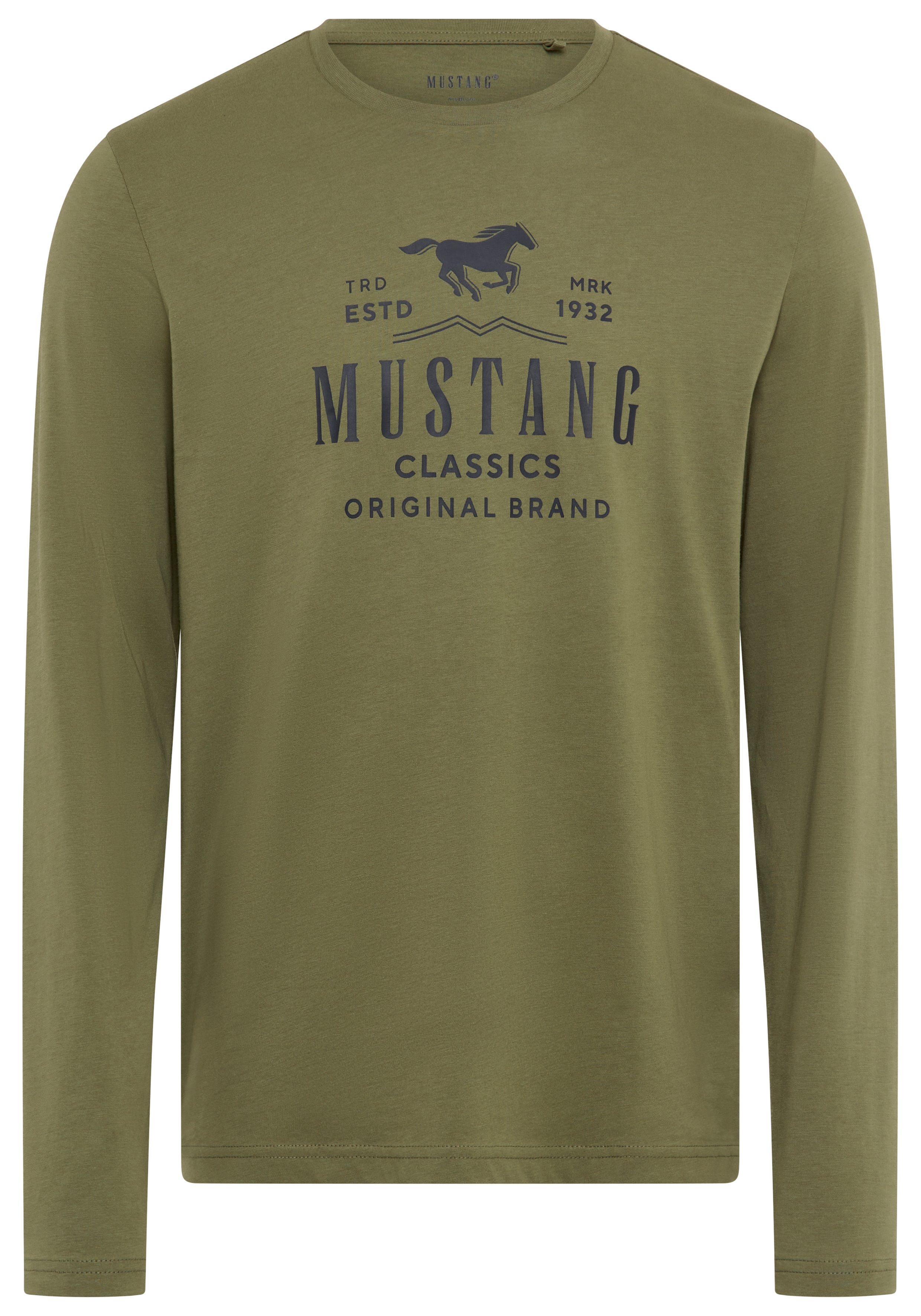 Langarmshirt MUSTANG "Style Adrian", Herren, Gr. S, blau (mineral blau), Obermaterial: 100% Baumwolle, regular fit, Rundhals, Shirts Langarmshirt mineral blau S