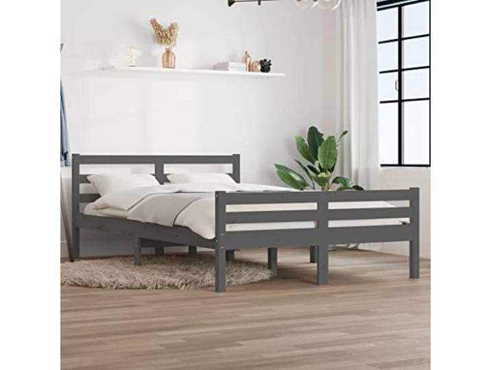 RJPLMFV Bettgestell, Massivholz, 150 x 200 cm Massives Kiefernholz, Lattenrost inklusive, bequemes Kopfteil, ohne Matratze