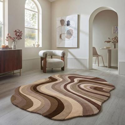Wollteppich FLAIR RUGS "ENVY", braun (natur), B:200cm H:10mm L:290cm, Wolle, Teppiche, aus 100 % Wollflor, organische Form