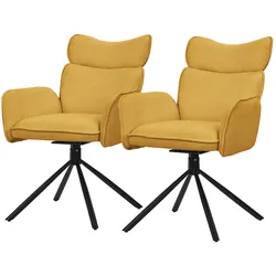ML-Design Esszimmerstühle drehbar 2er Set Senfgelb Stoff, 360° Drehstuhl mit Armlehne & Rückenlehne, Polsterstuhl Metallbeine