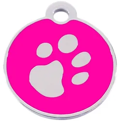 Adressanhänger mit Gravur - rund klein - mit Pfote - pink/silber