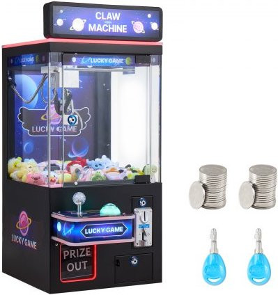 VEVOR grijpmachine arcadekast met licht en geluid, verstelbare stalen klauwen en prijzenautomaat, zwart-paars