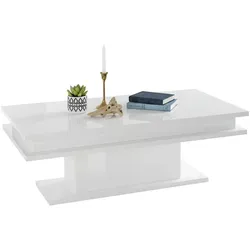 Dmora Wohnzimmertisch Leon, Niedriger Couchtisch, Zeitungsständer, 100 % Made in Italy, cm 100x55h42, glänzend weiß
