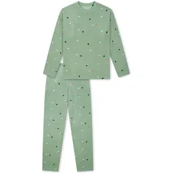 Schiesser Kinder-Velours-Pyjama »Herzchen« - Mädchen - Gr. 140 - grün/print