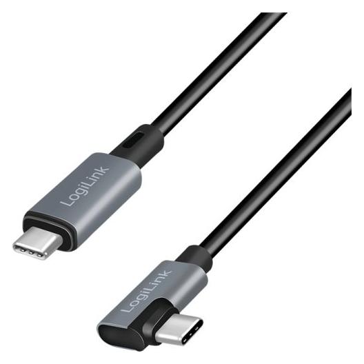 LogiLink USB 2.0 Type-C-Kabel, C/M 90° zu USB-C/M, E-mark, PD, schwarz, 3 m (3 m, USB 2.0, 100 W) (CU0184)