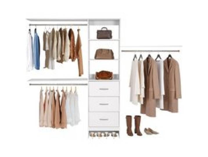 VEVOR Système de placard avec 3 tiroirs, système d'organisation de placard en bois à hauteur réglable, porte-vêtements avec 3 tringles à vêtements rétractables, pour rangement de chambre, blanc
