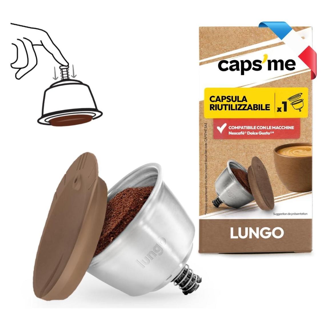 Italian Coffee Capsme Dolce Gusto Reusable Pod (Lungo) And Silicon Cap X 1 (CAPS-CAPSDG-LU01-INTER)