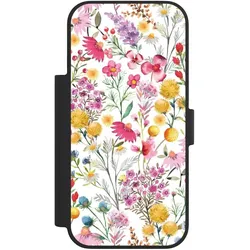 Nivocase Klapphülle für Apple iPhone 18 Pro Handyhülle aus Kunst Leder NIVOflip schwarz Blumen Frühling (Apple iPhone 18 Pro), Smartphone Hülle, Schwarz