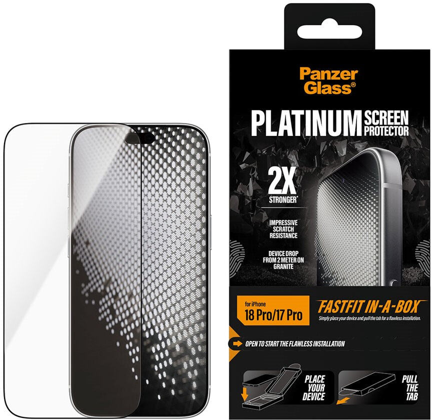 iPhone 18 Pro / 17 Pro PanzerGlass Ballistic Beskyttelsesglas m. FastFit-In-A-Box - Gennemsigtig