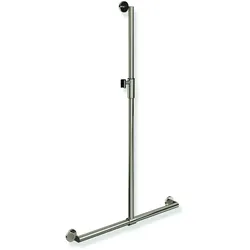 HEWI Duschhandlauf System 900, Edelstahl PVD, Nickel glänzend, 1250x765 mm, verschiebbare Brausehalterstange