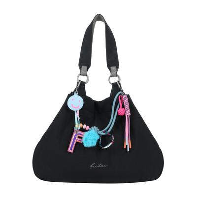 Henkeltasche FRITZI AUS PREUSSEN "Izzy Medium Limited Tüddelüt", Damen, Gr. B/H/T: 45cm x 34cm x 16cm, schwarz, Nylon, unifarben, Taschen, im top-aktuellem Collector-Look