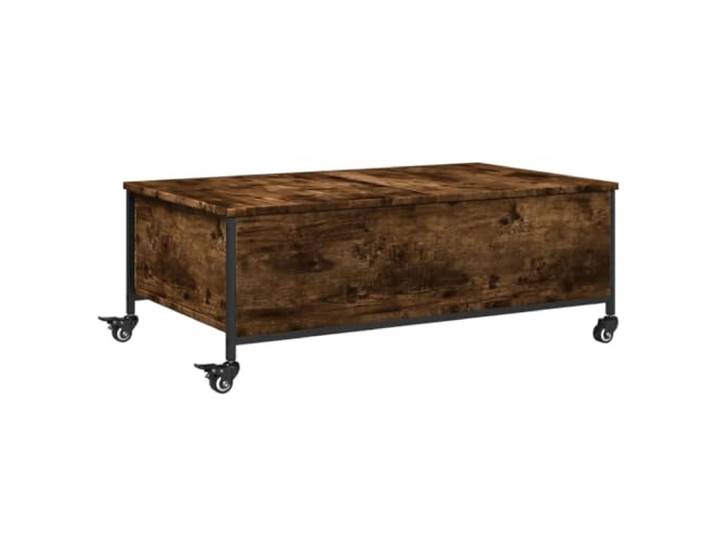 LASWWQMRF Couchtisch mit Rollen Räuchereiche 91x55x34 cm Holzwerkstoff Mobiler Wohnzimmertisch mit Stauraumfächern und 4 Rollen, 2 Feststellbremsen für Stabilität im Wohnzimmer.