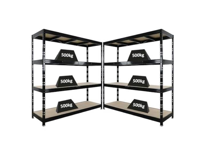 PROREGAL Mega Deal 2X Profi Schwerlastregal Rhino HxBxT 200x200x60cm 4 Spanplatten-Ebenen 16mm Fachlast 500kg Schwarz Garagenregal, Lagerregal, Steckregal, Weitspannregal