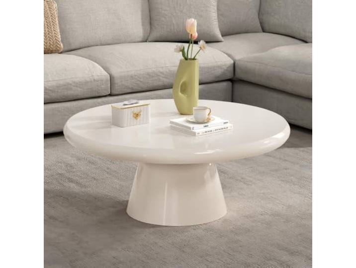 Moderner Runder Couchtisch 80Cm Cremefarbener, Niedriger Wohnzimmertisch Attraktiver Couchtisch Im Minimalistischen Stil – Ideal Als Beistelltisch Für Kleine Räume, Wohnzimmer, Apartments