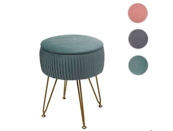 Pouf HWC-K47 Ø 33cm aspect velours vert piètement or