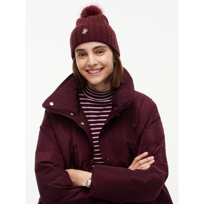 Beanie TOMMY HILFIGER "TH SCRIPT CABLE POM", Damen, rot (deep burgundy), Strick, Wollmischung, Mützen Beanie, mit Kaschmiranteil