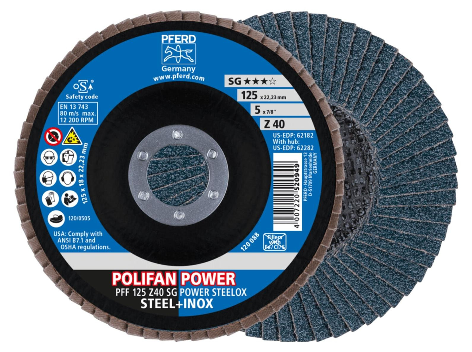 PFERD PFF 125 Z 40 SG POWER STEELOX schuurmiddel, 12,5 cm, 10 stuks