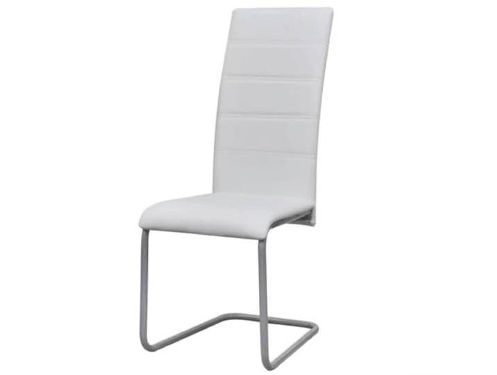 NLQMSU Clever Esszimmerstühle, Weiß, Kunstleder, 4 Stück Schaumstoffsitz, hohe Rückenlehne, Stahlgestell, Belastung 110 kg, schlichter Stil